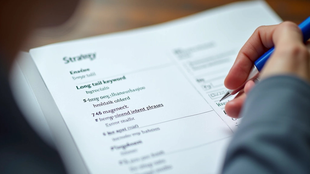 Long-tail keyword phrases compared to short generic keywords on a strategy document